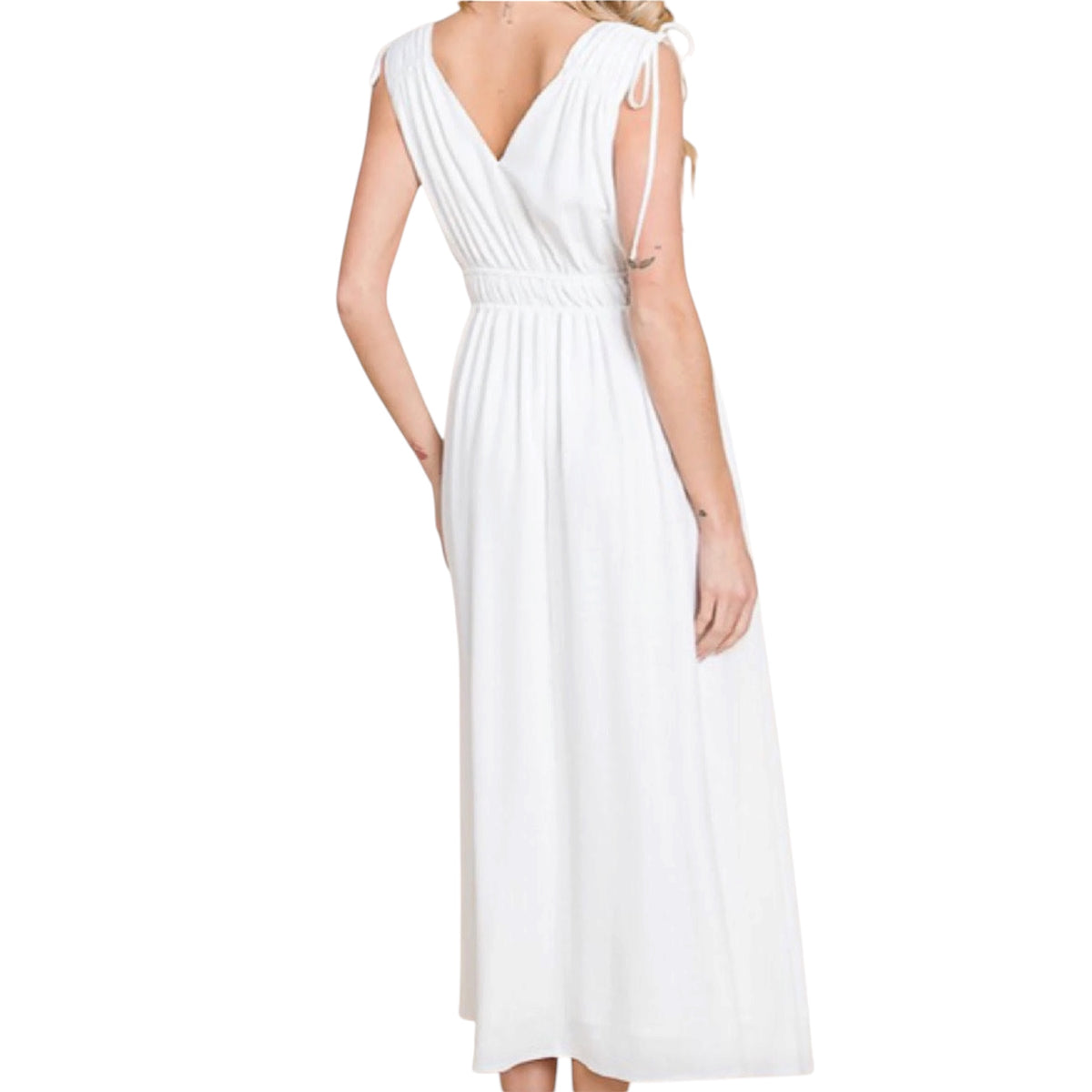 Snow White Texture Woven Midi Flare Dress with Pockets