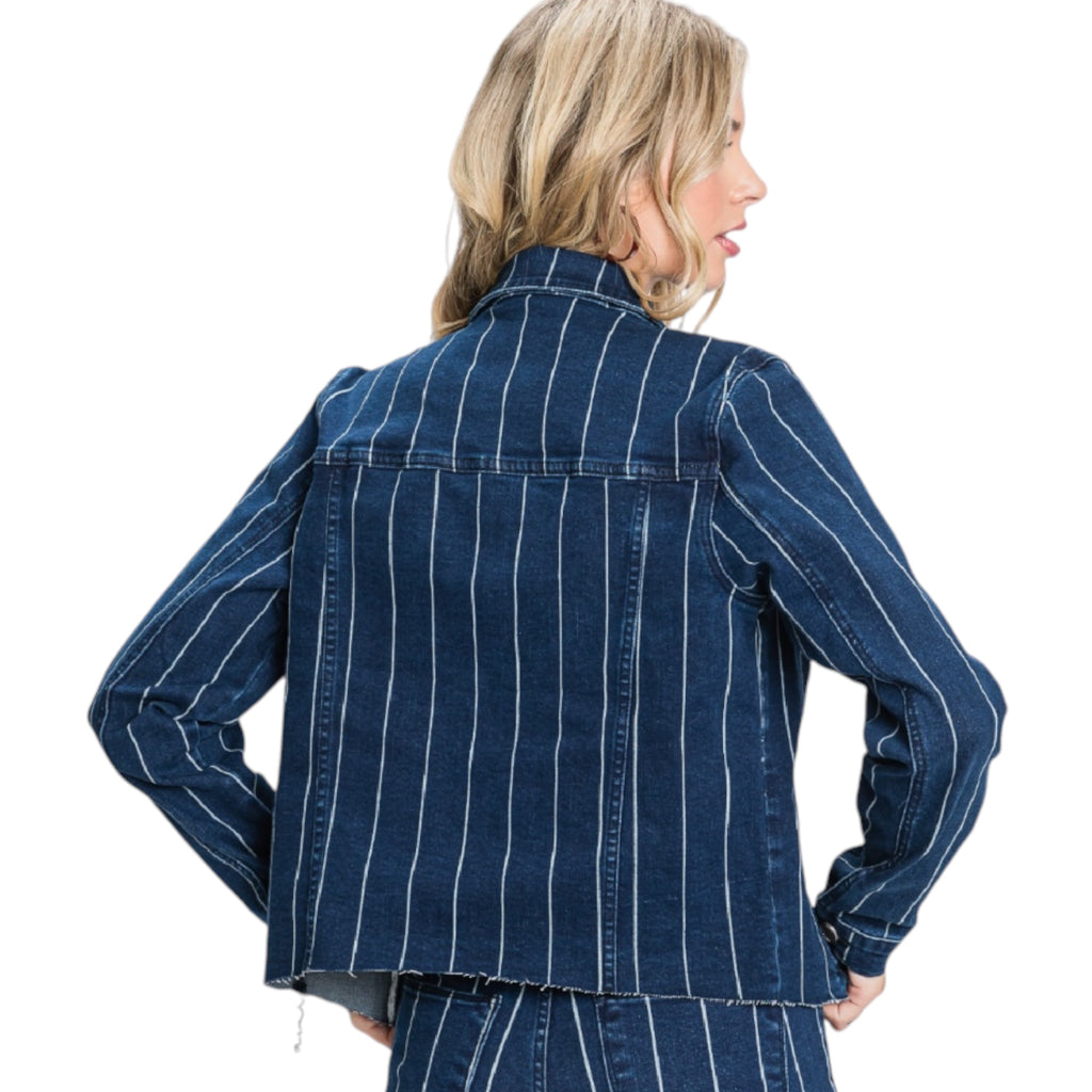 Petra153 P292J-DK Stripe Print Stretch Crop Jacket