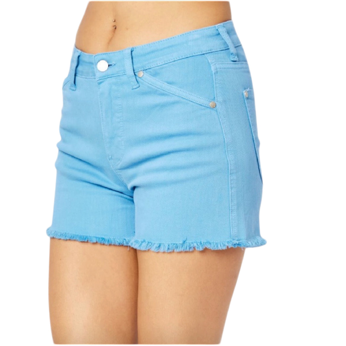 Judy Blue Sky Blue M/R Garment Dyed Fray Hem Shorts JB150267
