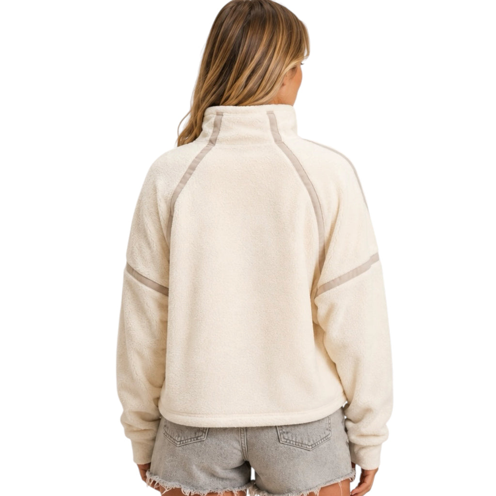 Ivory Contrast Trim Half Zip Fleece Pullover