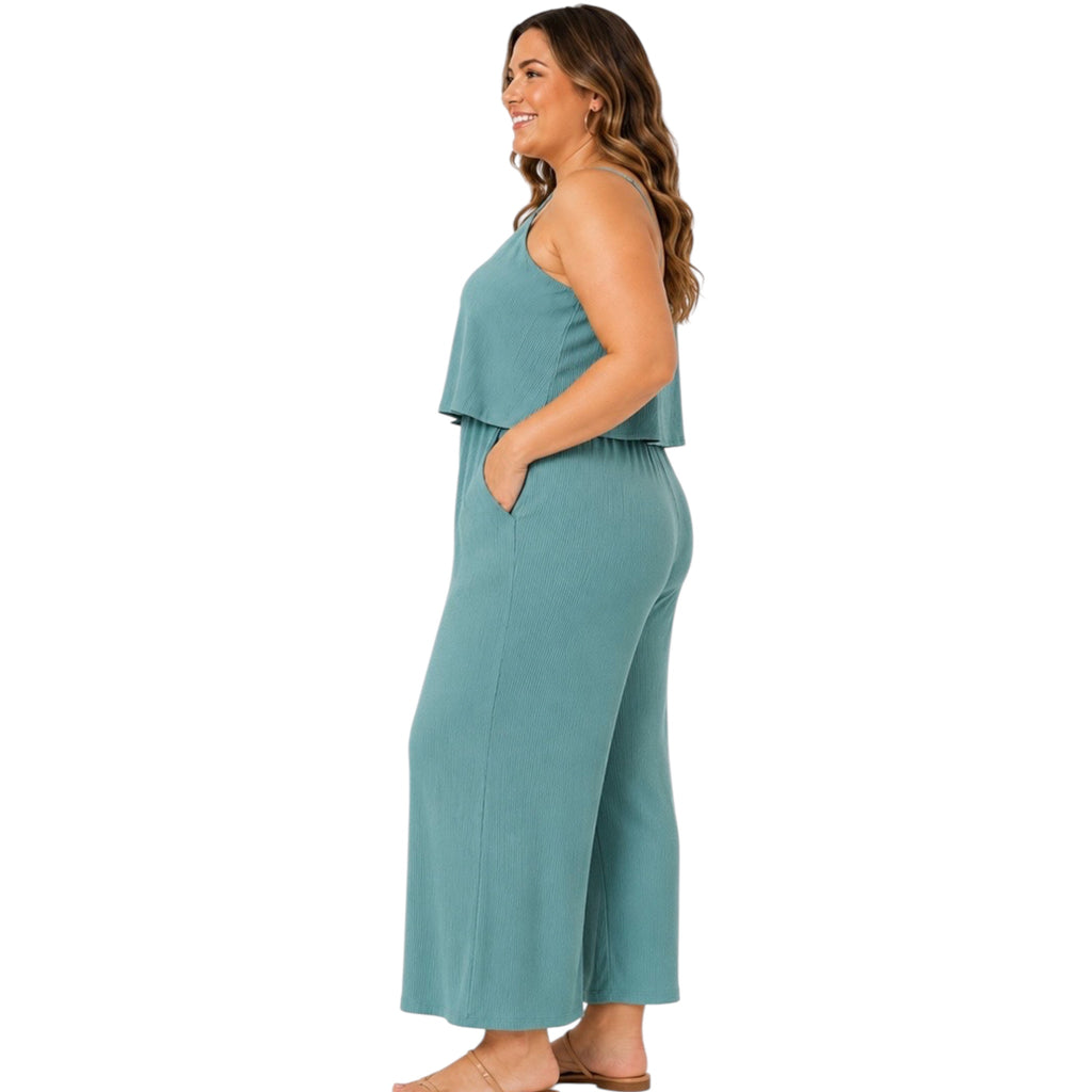 Plus Ribbed Double Layer Jumpsuit