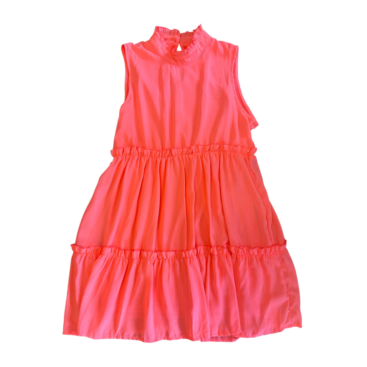 Racheal Bright Coral Sleeveless Tiered Mini Dress Size Large-RF