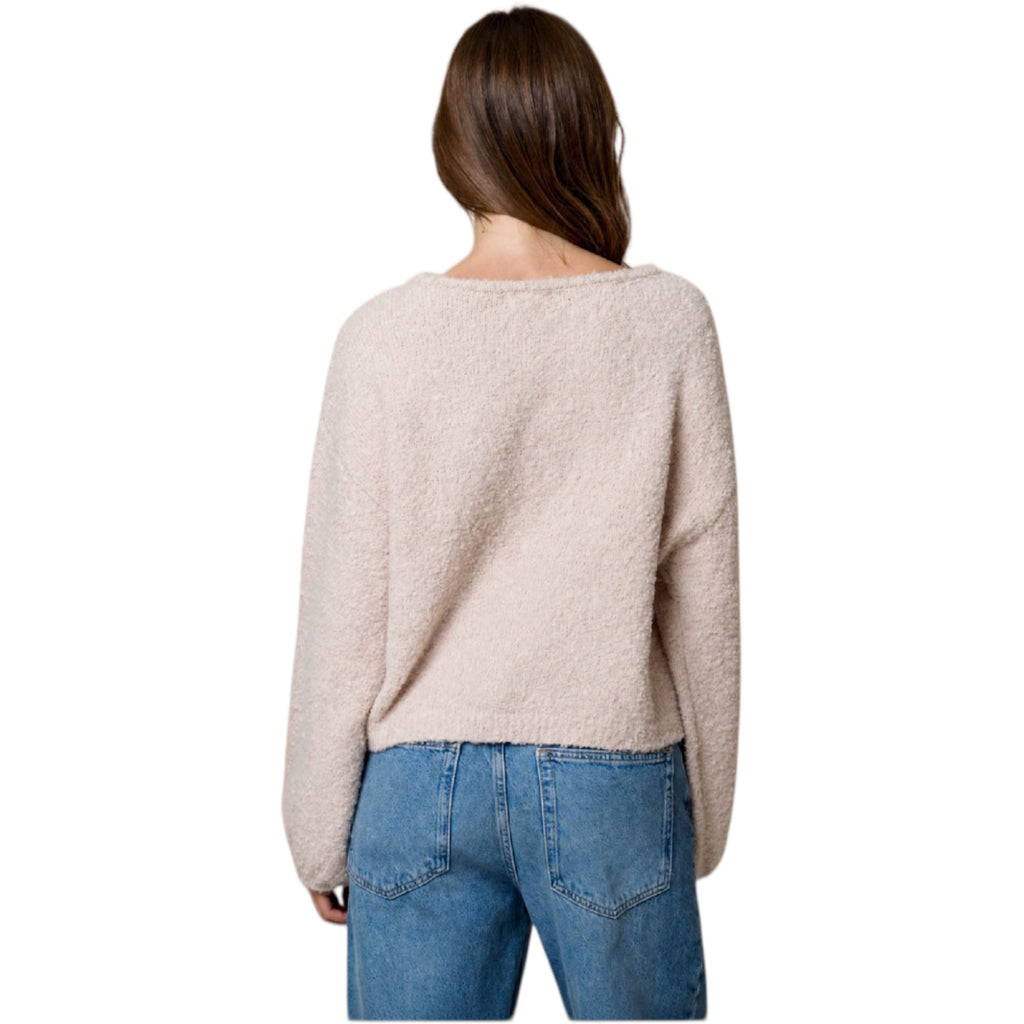 Light Khaki Fuzzy Knit Pullover Sweater
