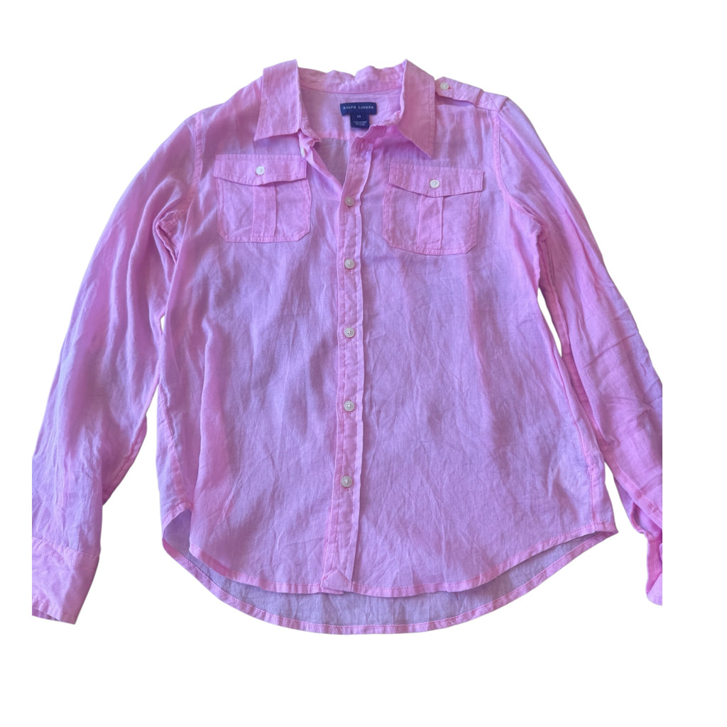 Pink Sheer Button Up Top Size 14/XS -RF