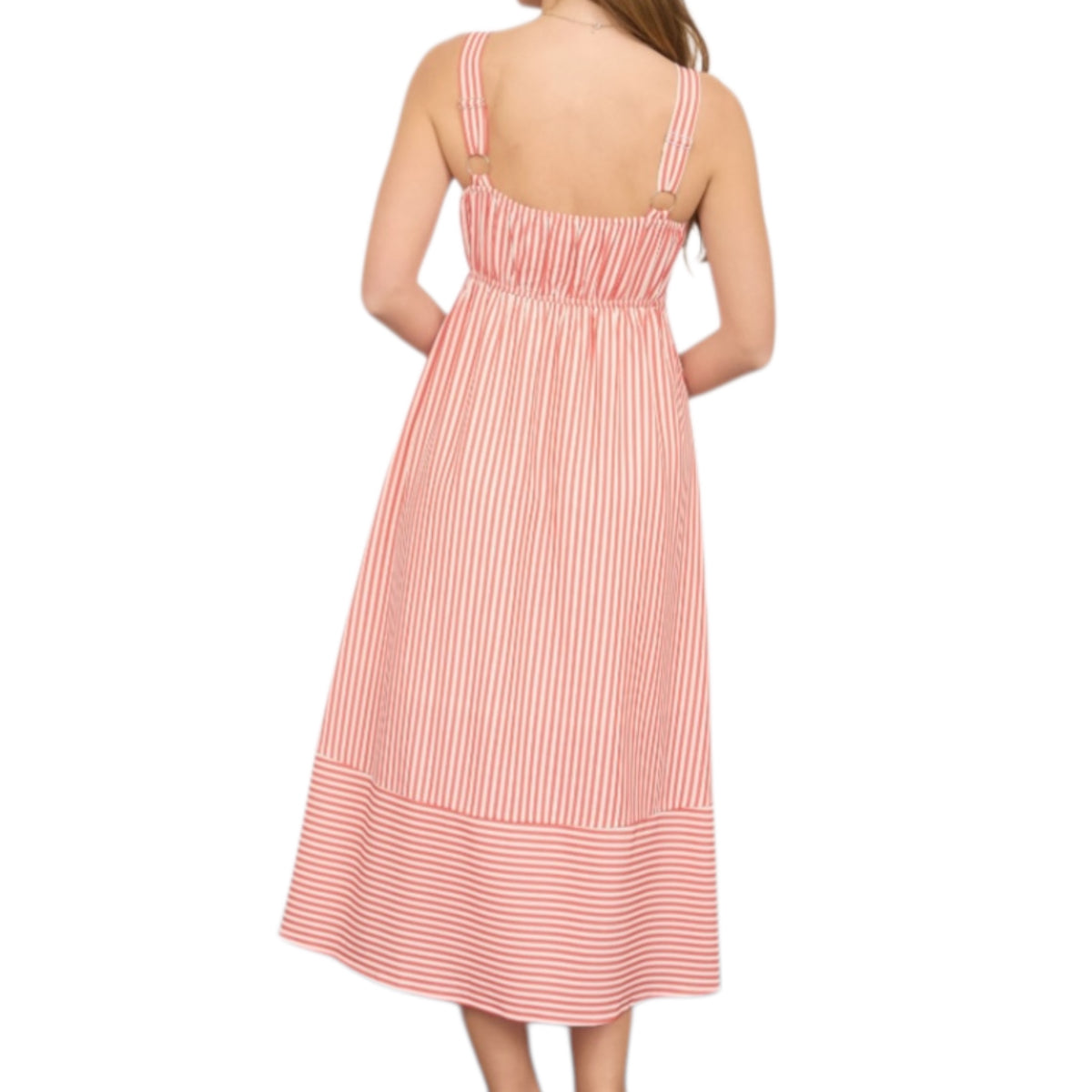 Red Striped Sweetheart Midi Dress