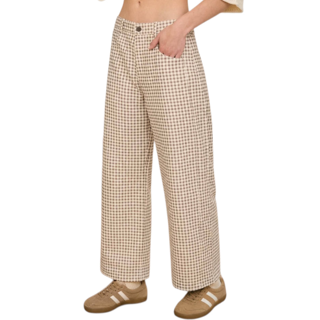 Taupe Gingham Barrel Pants  GINGHAM BARREL PANTS
