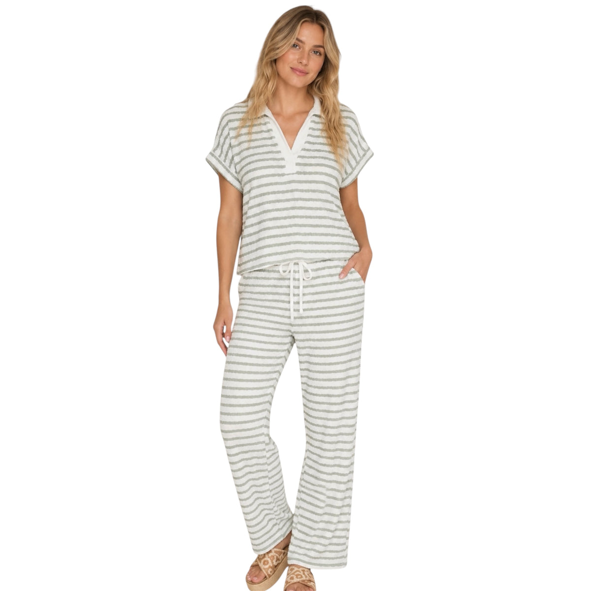 Olive Stripe Top and Pant Set