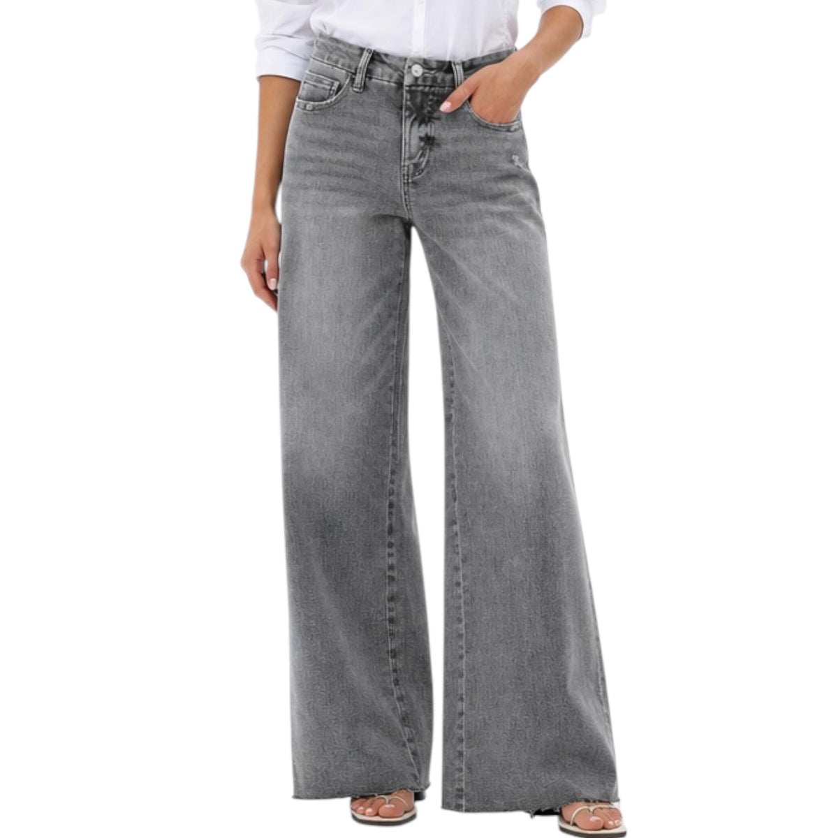 oneso OSW8019 Light Grey M/R Wide Leg W Raw Hem