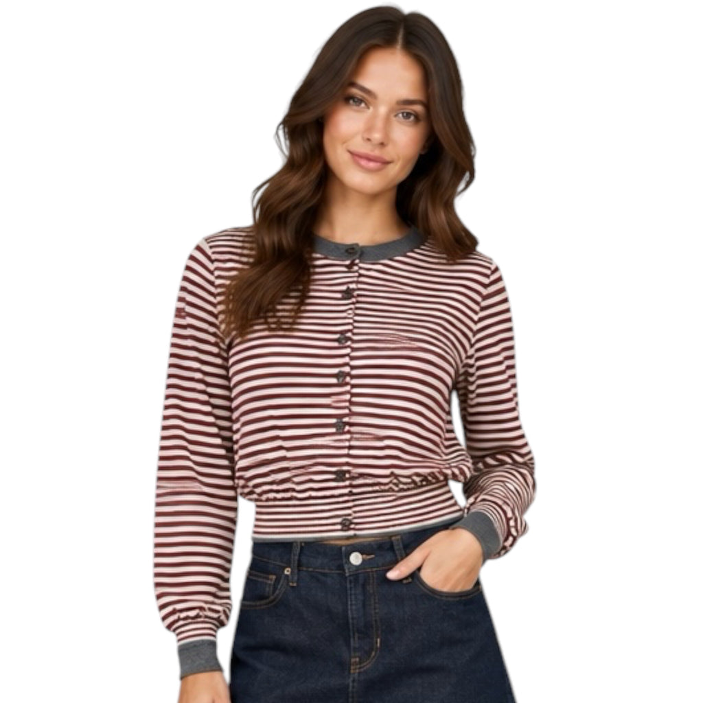 Burgundy Stripe Button Down Cardigan