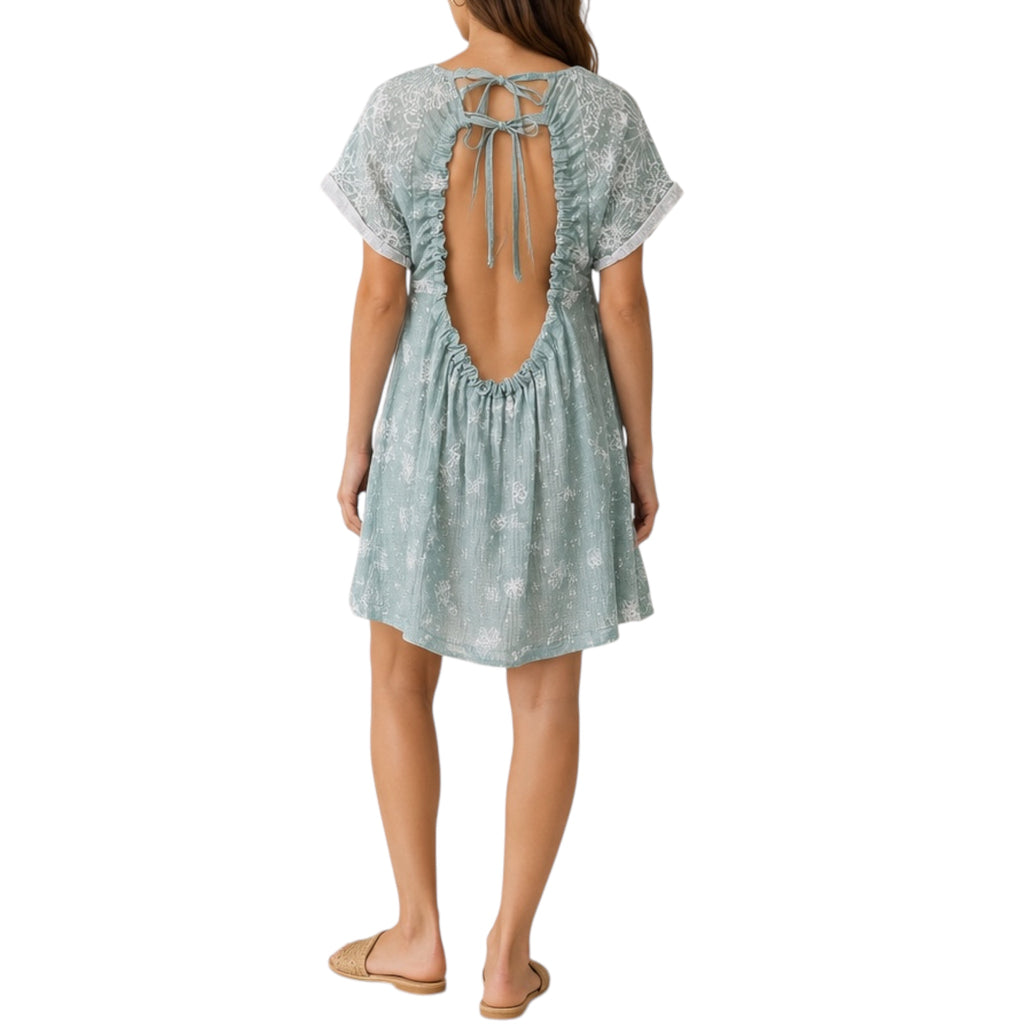 Sage Printed Cotton Gauze Tunic Dress