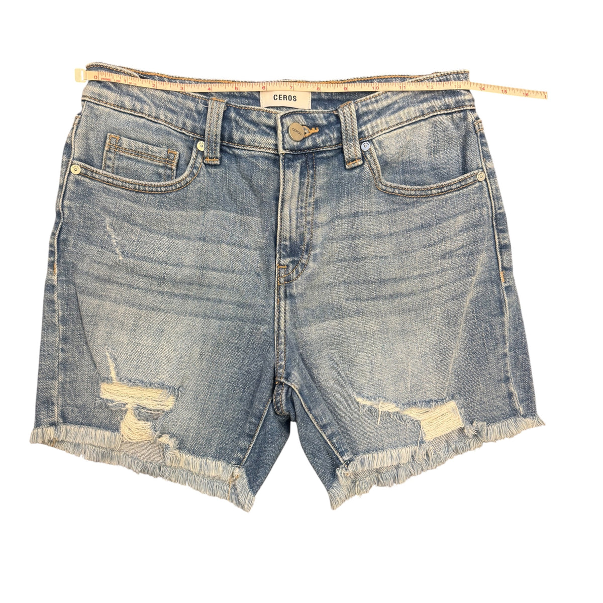 Ceros Medium Wash Distressed Denim Shorts Size 27 - RF