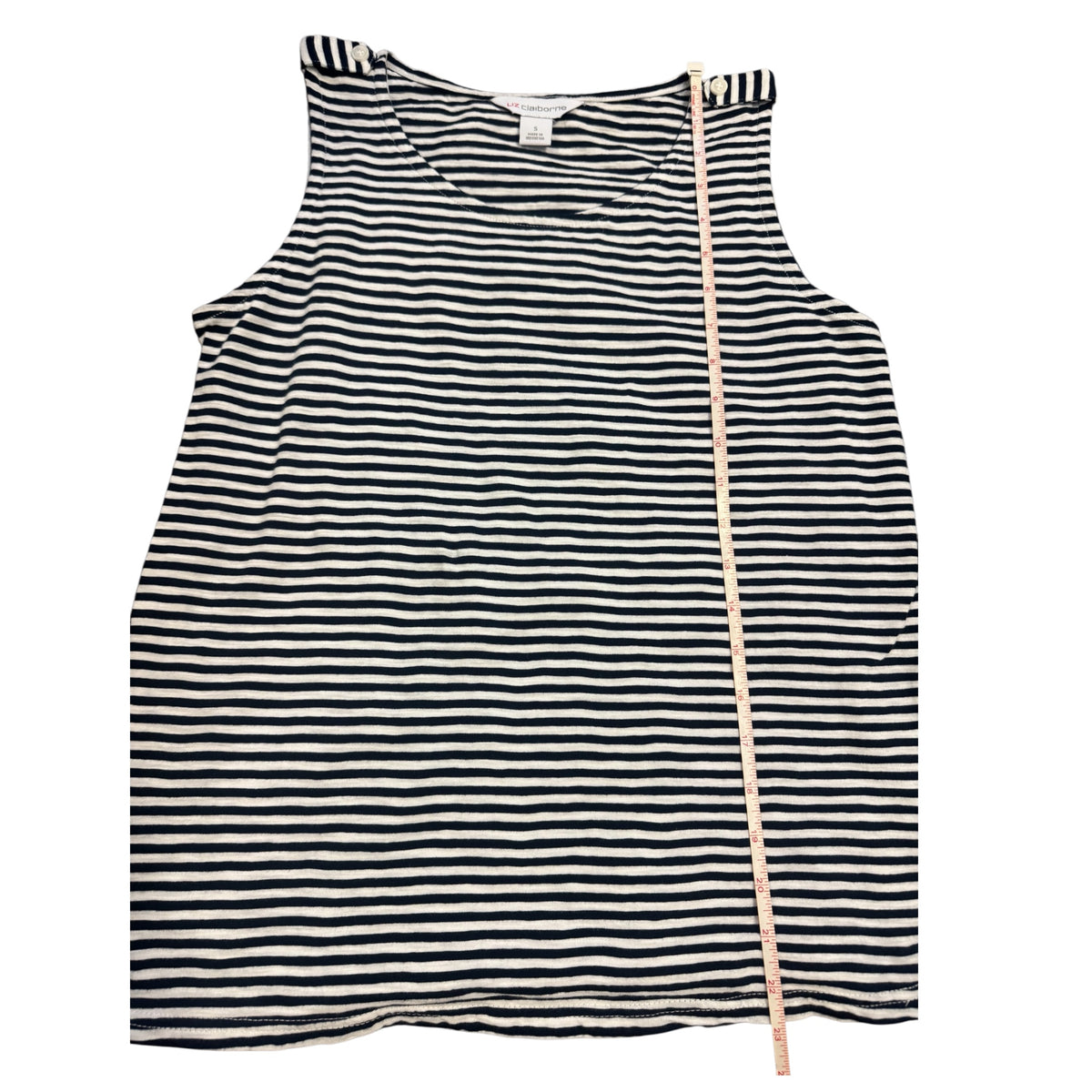 Liz Claiborne Dark Navy & White Striped Sleeveless Top Size Small - RF