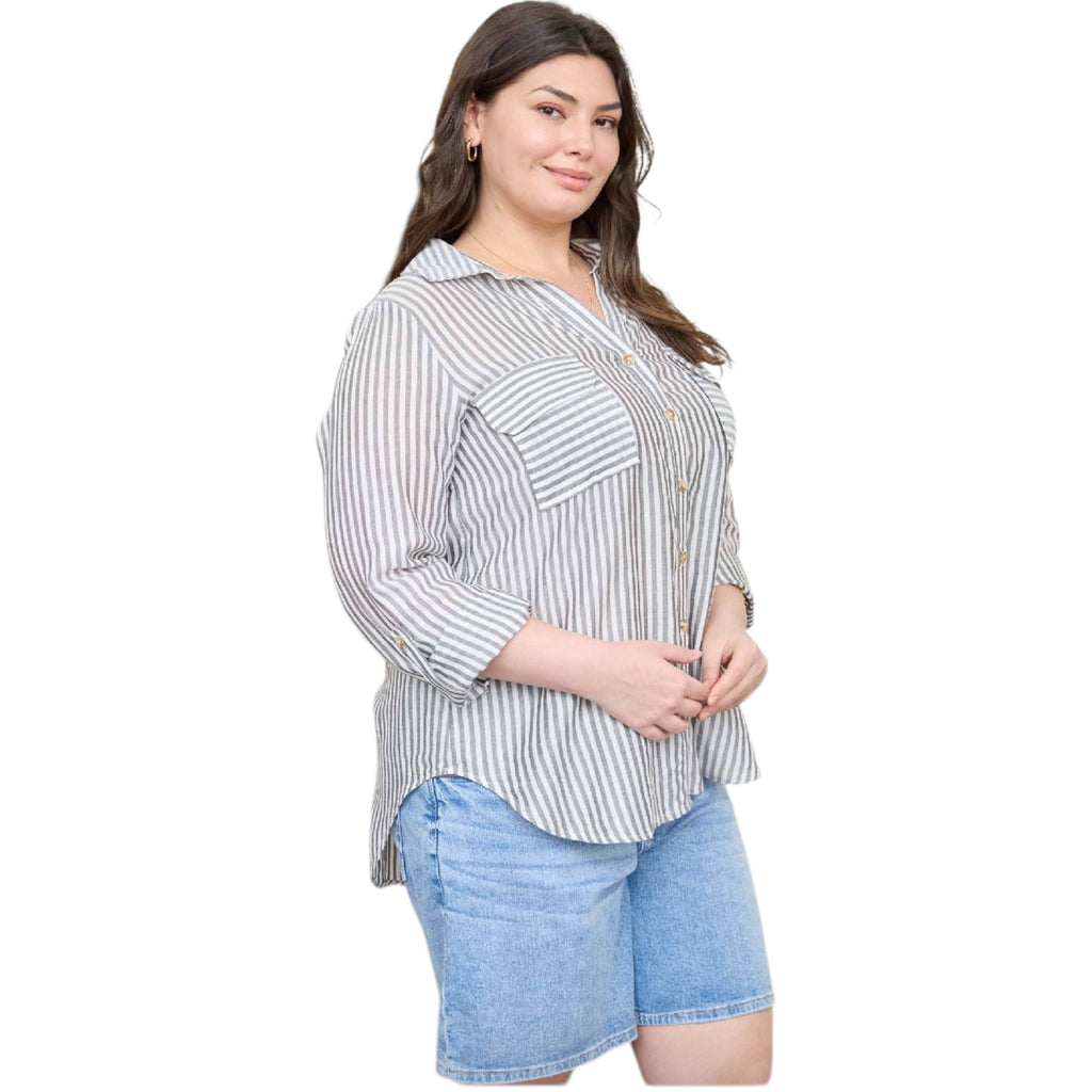 Plus Black Stripe Button Down Shirt