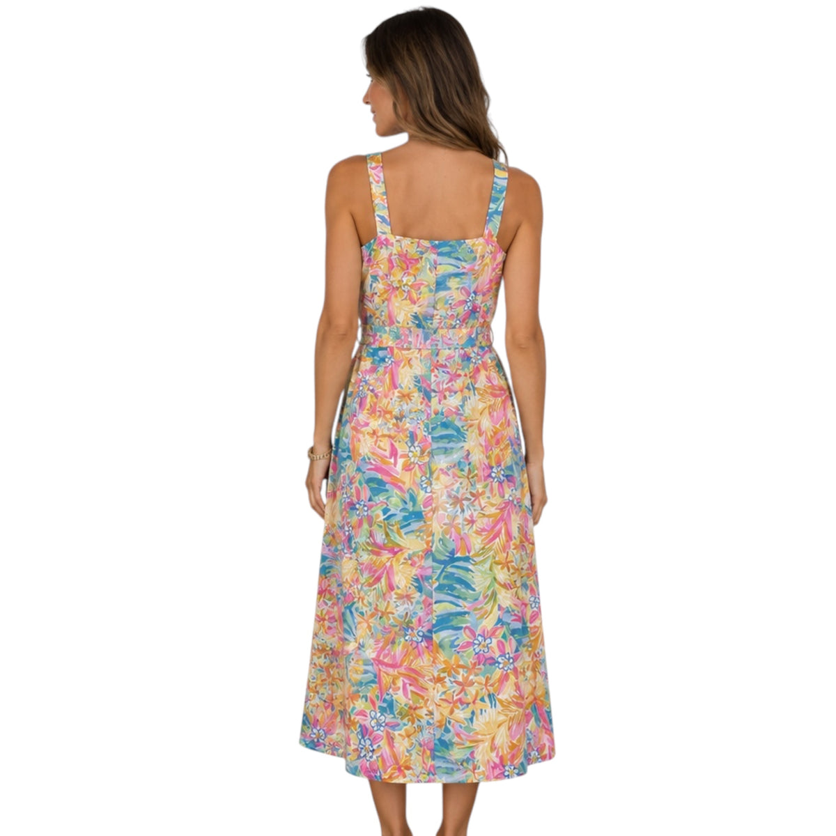 Multi Color Floral Mid Length Dress