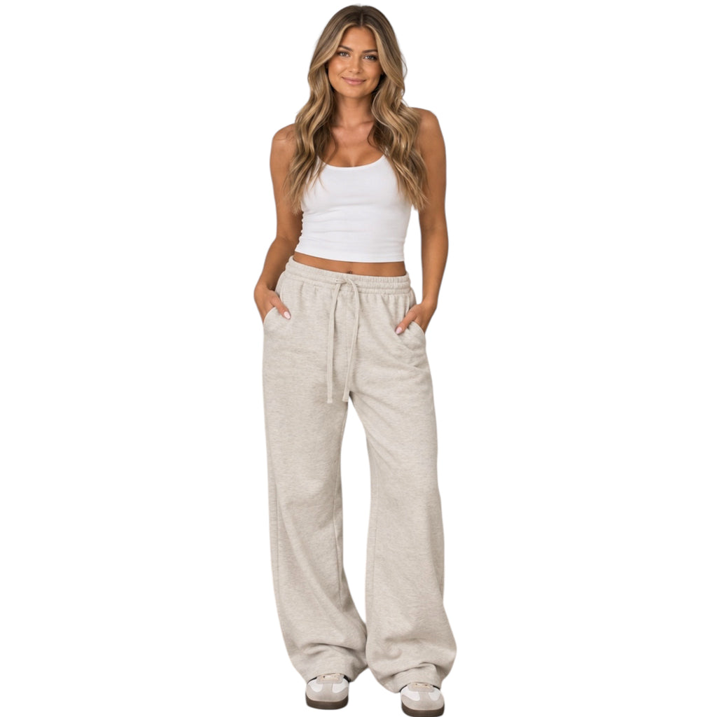 White Melange Relaxed Wide Leg Sweatpants
