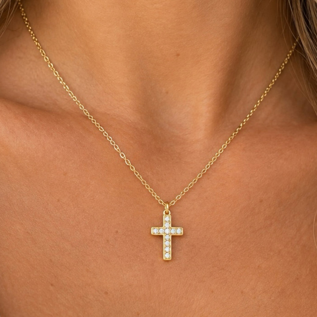 MX Tiny CZ Cross Necklace-GOLD