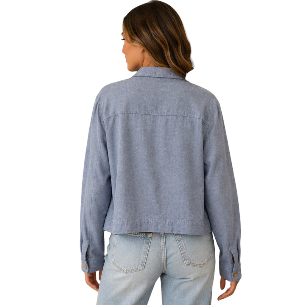 Light Blue Chambray Linen Jean Style Jacket
