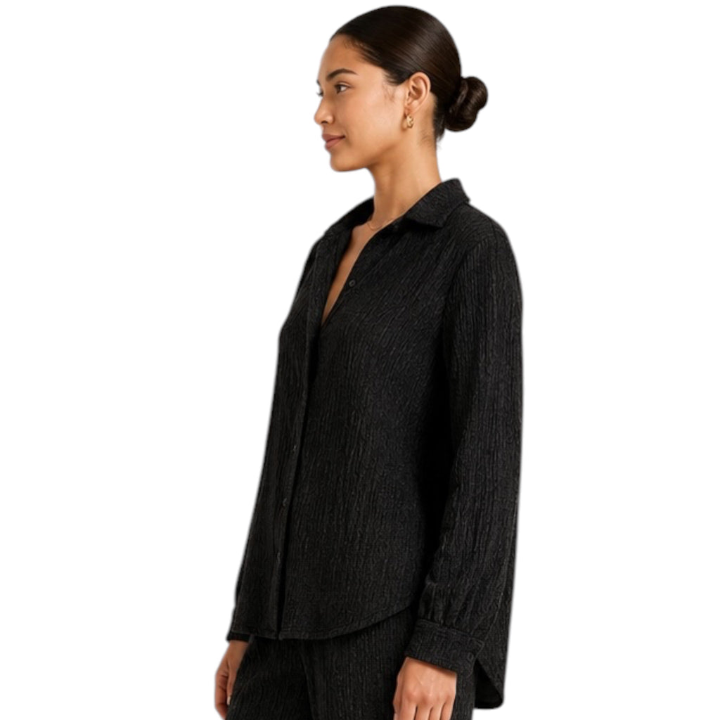 Z Supply Lyrical Crinkle Knit Shirt Black