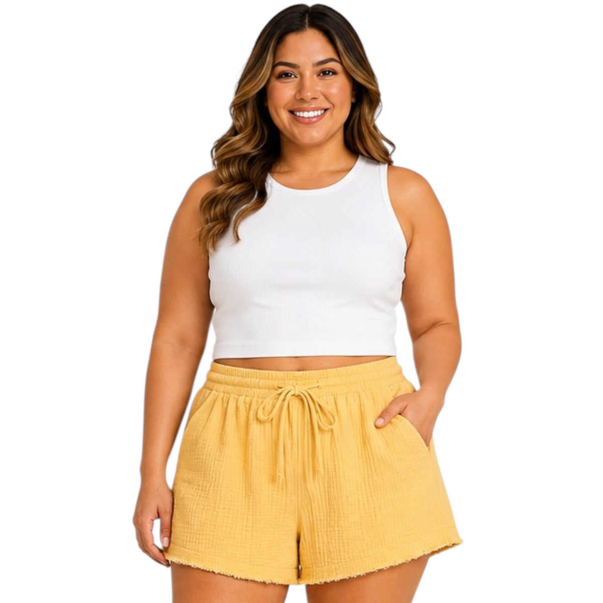 Plus Dusty Yellow Gauze Shorts