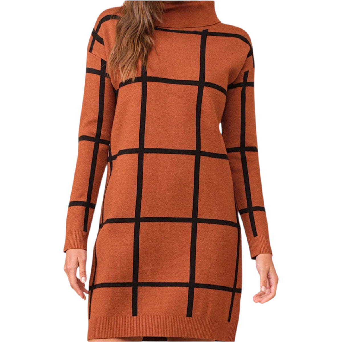 Copper Stripe Turtleneck Sweater Dress