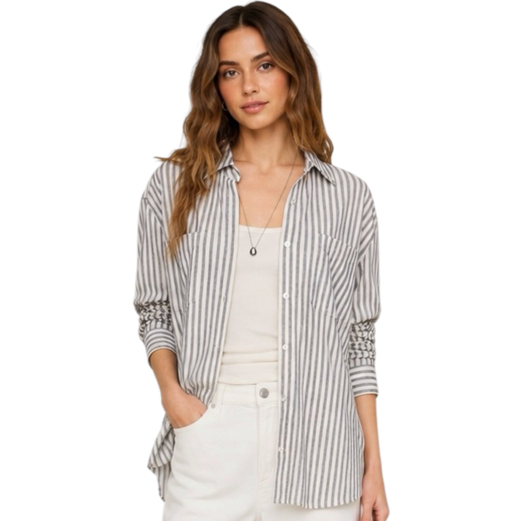 Z Supply Reese Button Up Stripe Top Eclipse