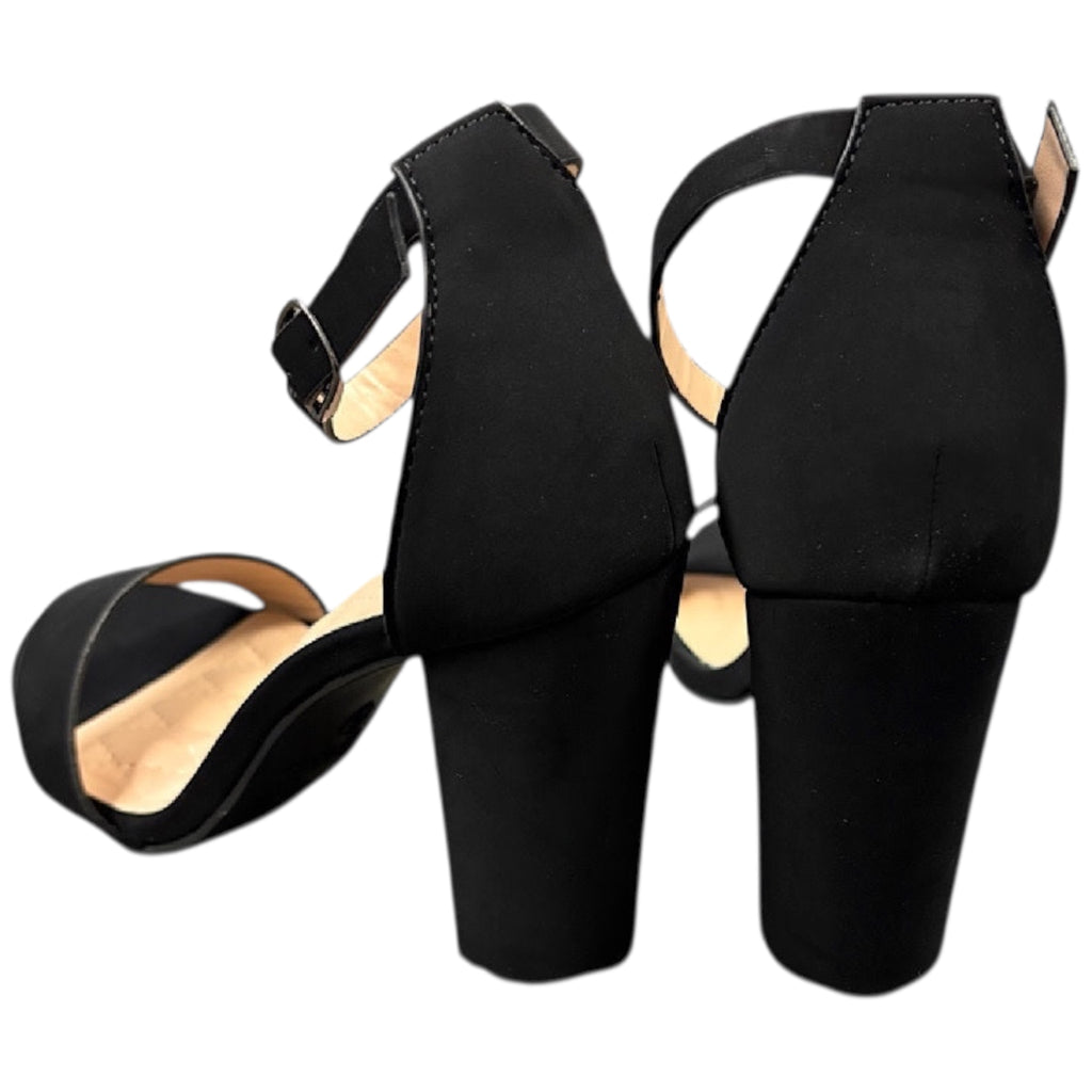 Black Nub Chunky Heel with Ankle Strap