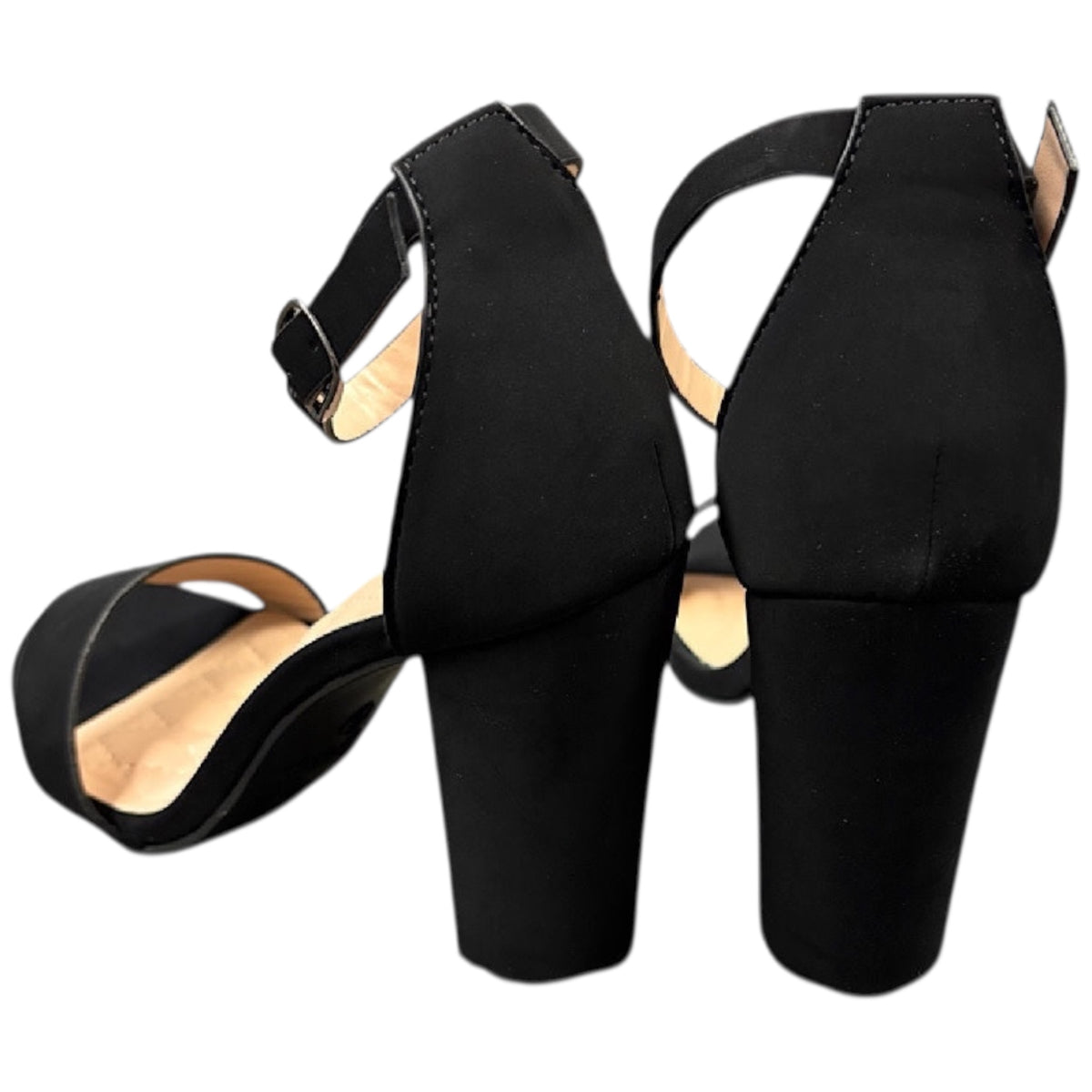 Black Nub Chunky Heel with Ankle Strap