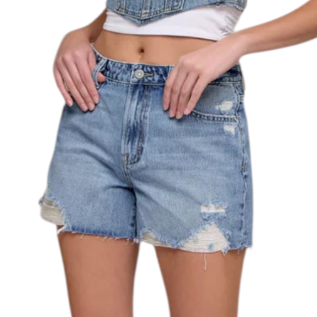 HD4316-ML Distressed High Rise Shorts