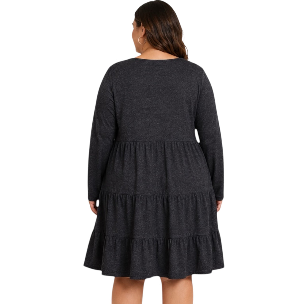 Plus Black 2 Tone Knit Tiered Dress