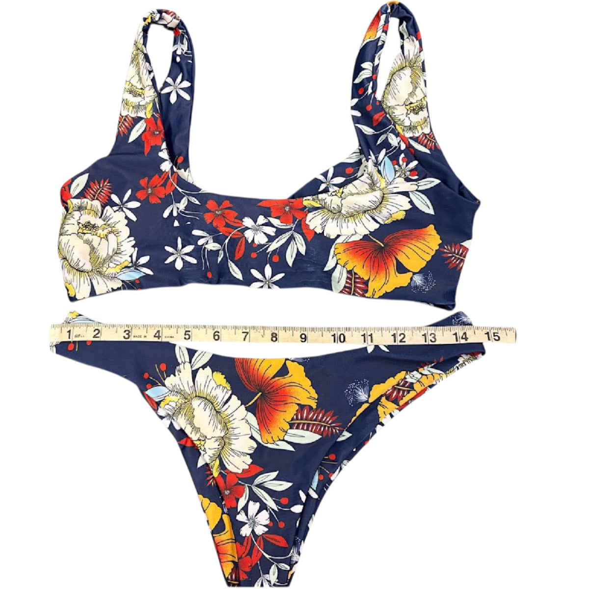 Zaful Navy Floral Two-Piece Bikini Set Size M-RF