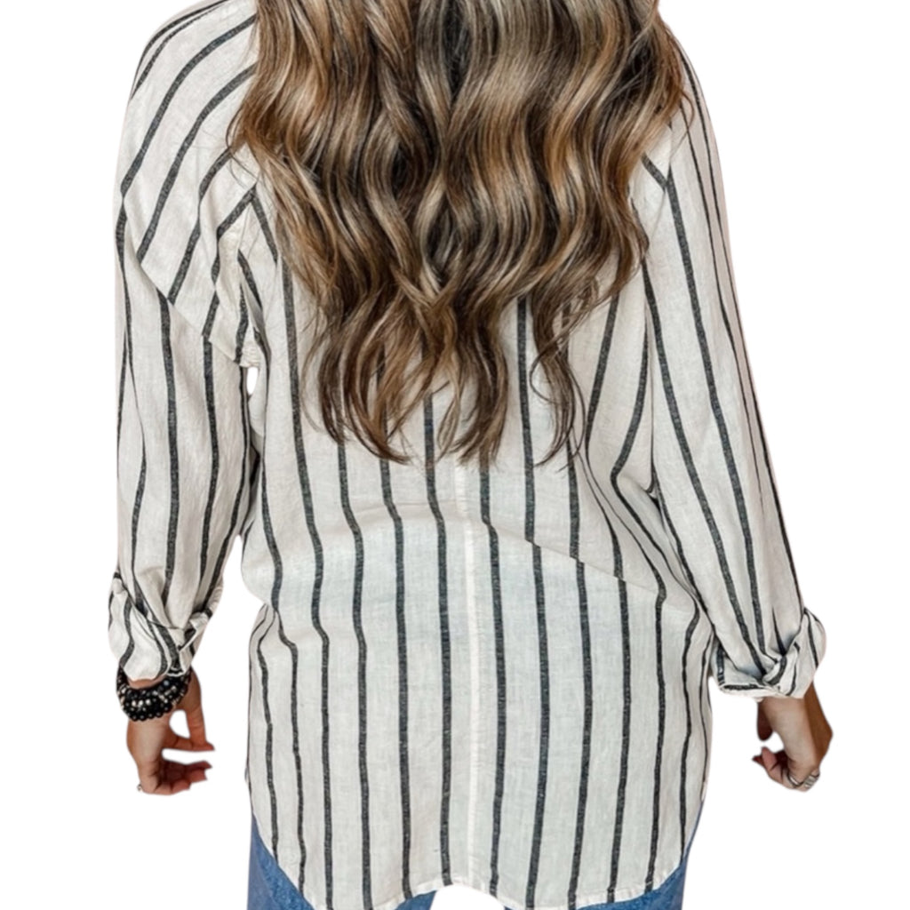 Black Stripe Oversized Button Down