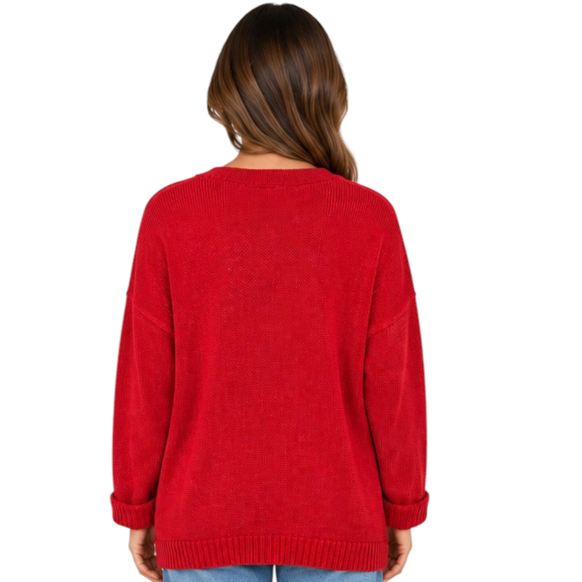 Red Oversized Open Front Cardigan Sweater With Pockets