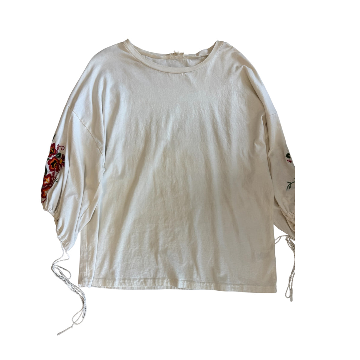 Cotton Bleu White Embroidered Floral Sleeve Top Size Small - RF