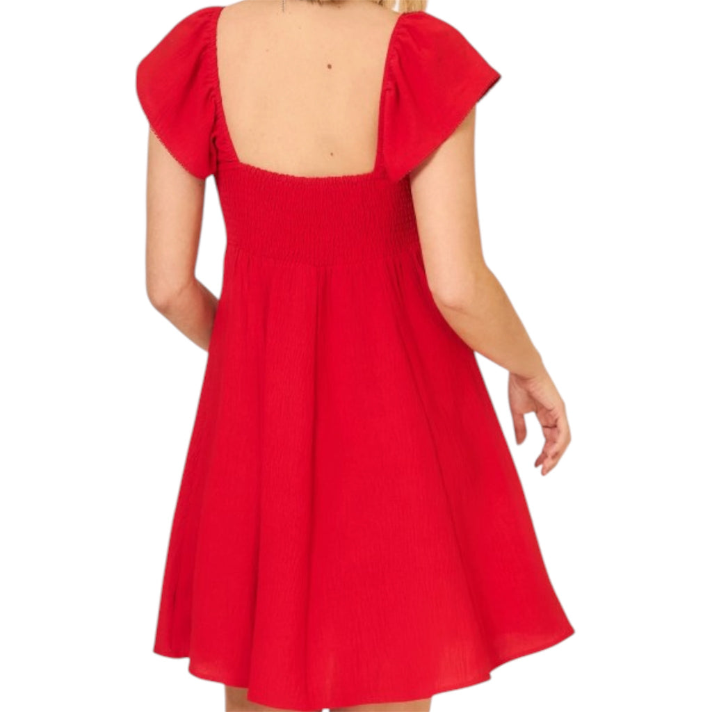 Red Flutter Cap Sleeve Mini Dress