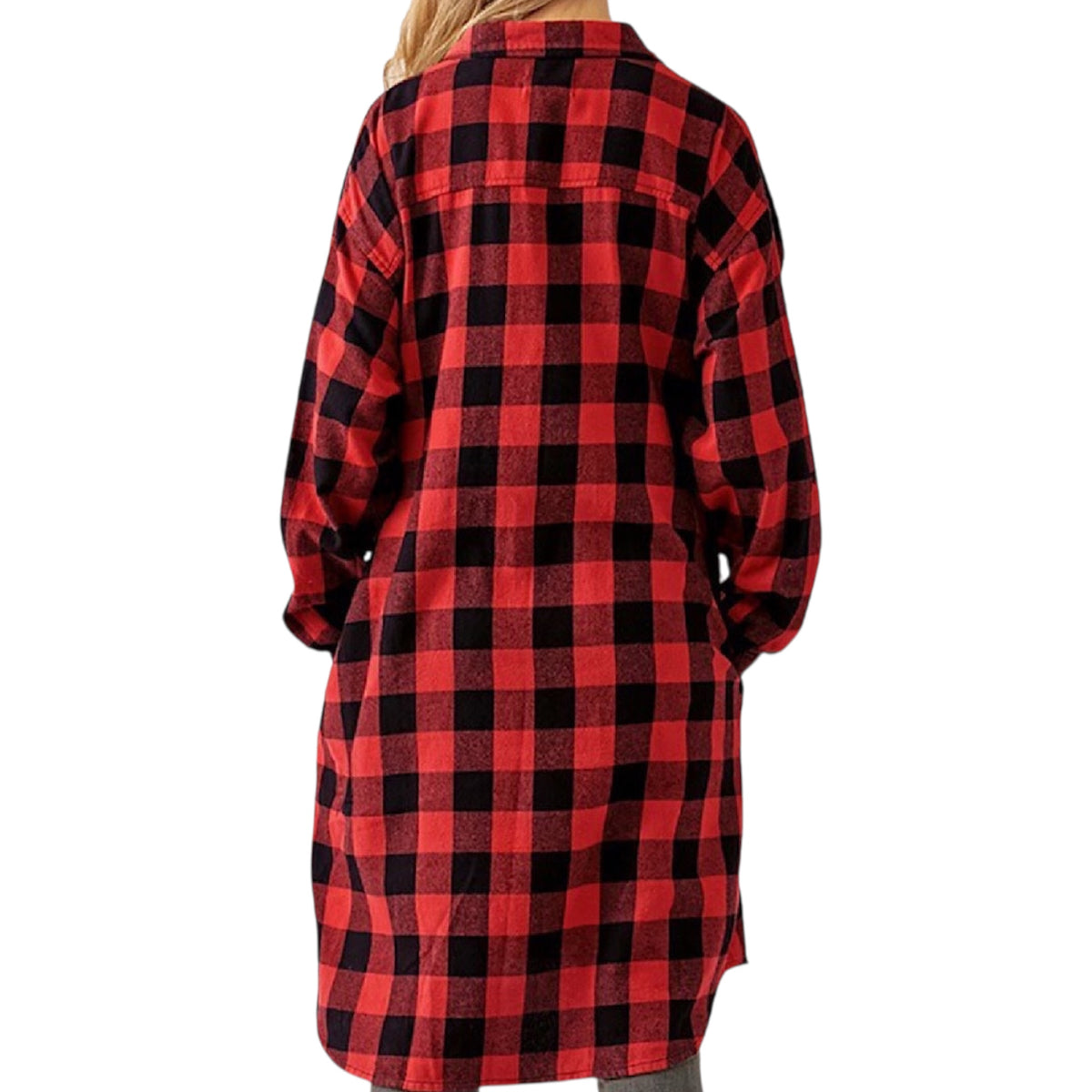 RISEN Red Buffalo Plaid Long Shirt Jacket RDJ2105