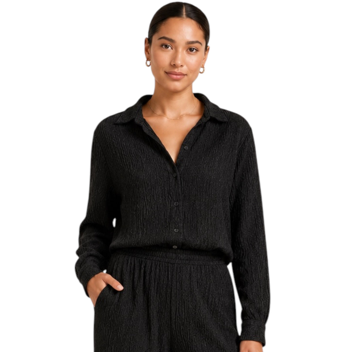 Z Supply Lyrical Crinkle Knit Shirt Black