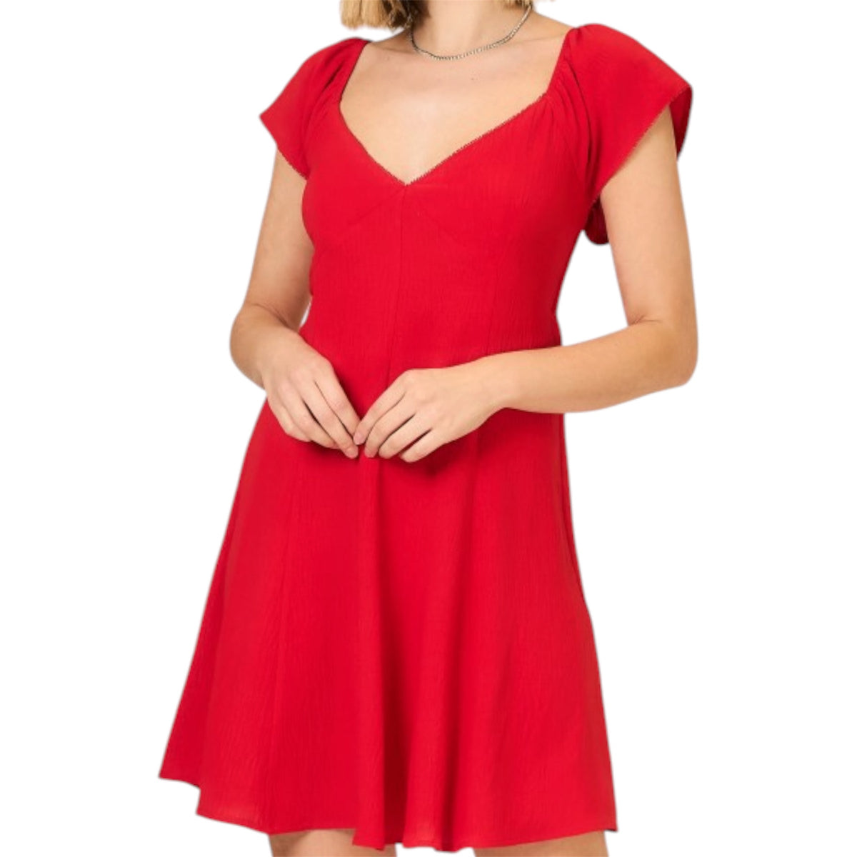 Red Flutter Cap Sleeve Mini Dress