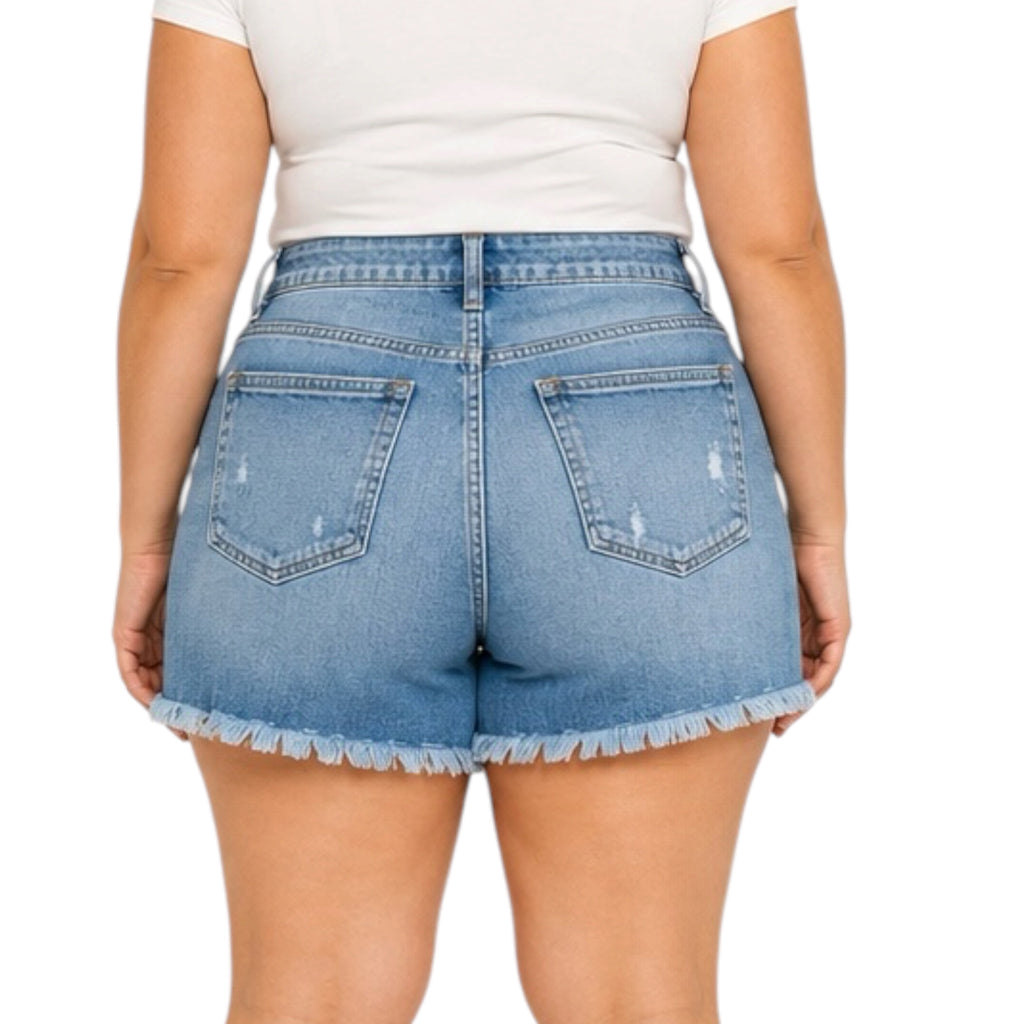JB150122PL Patched Side Slit Cutoff Shorts