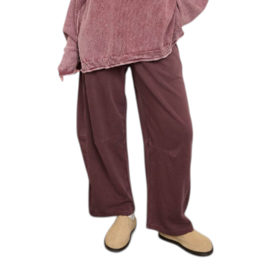 Maroon Smocked Waist Wide Leg Sweatpants