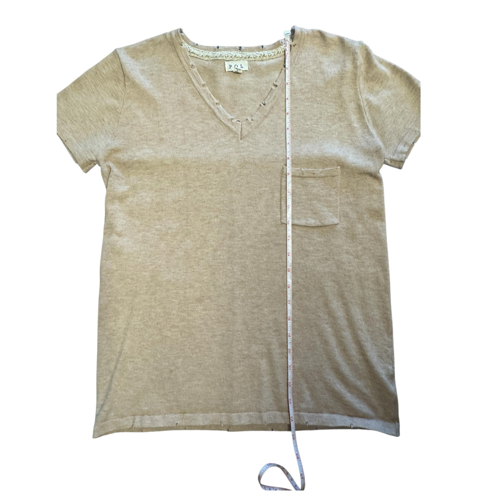 POL Heather Beige Distressed Pocket T-Shirt Size S - RF
