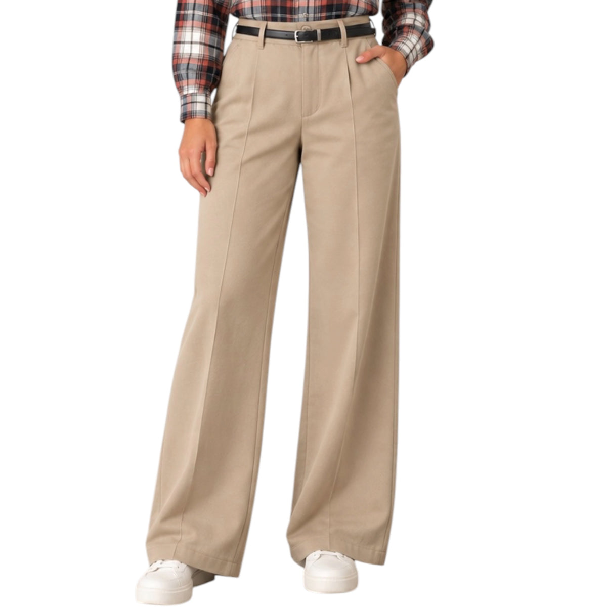 Dark Tan Belted Pant with Center Seam