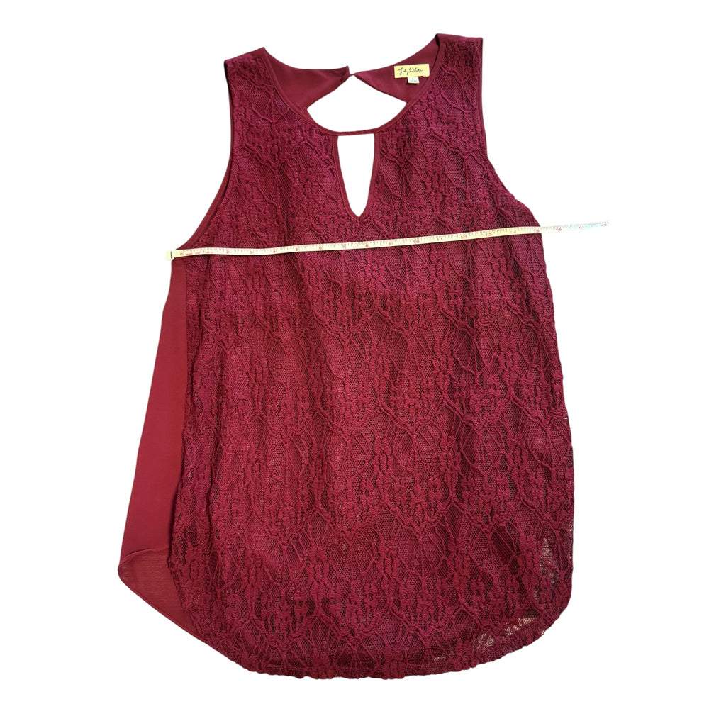 Lily White Sleeveless Burgandy Lacefront Blouse Size Large - RF
