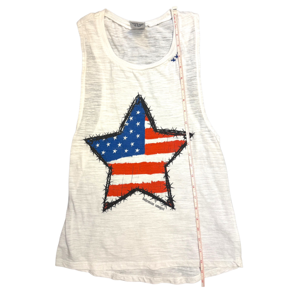 Bohemian Cowgirl Flag Printed Star White Tank Size Small -RF