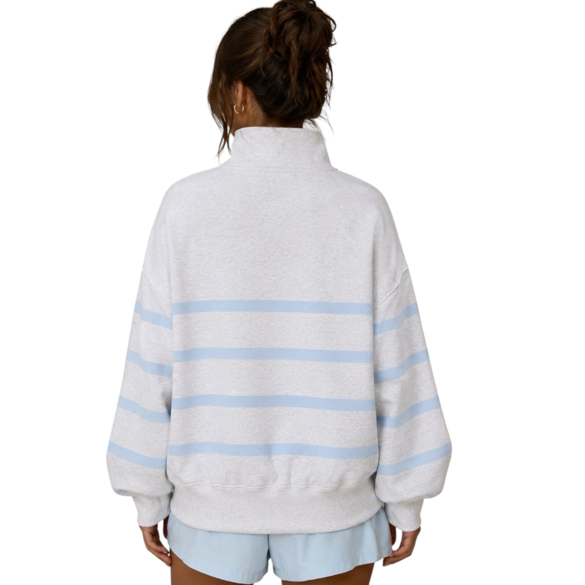 White Melange/Sky Addison Striped Pullover