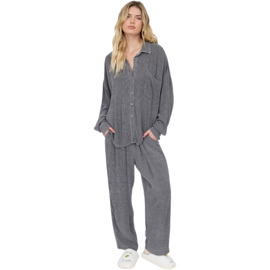Charcoal Crinkle Long Sleeve Button Down