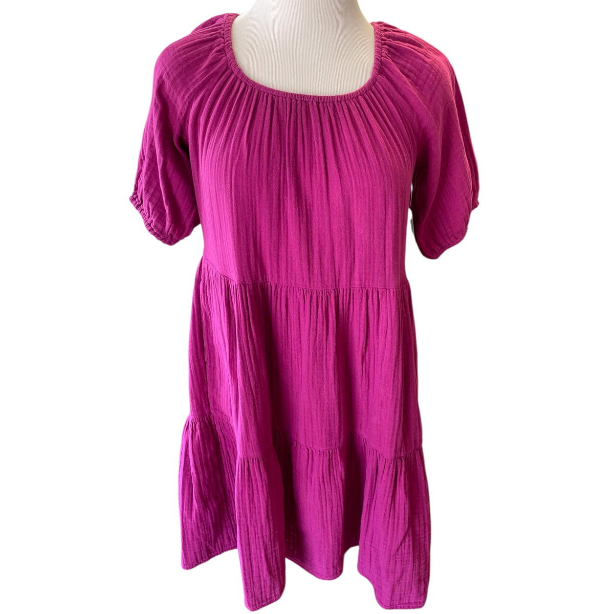 Old Navy Magenta Puff Sleeve Mini Dress Size S Tall - RF