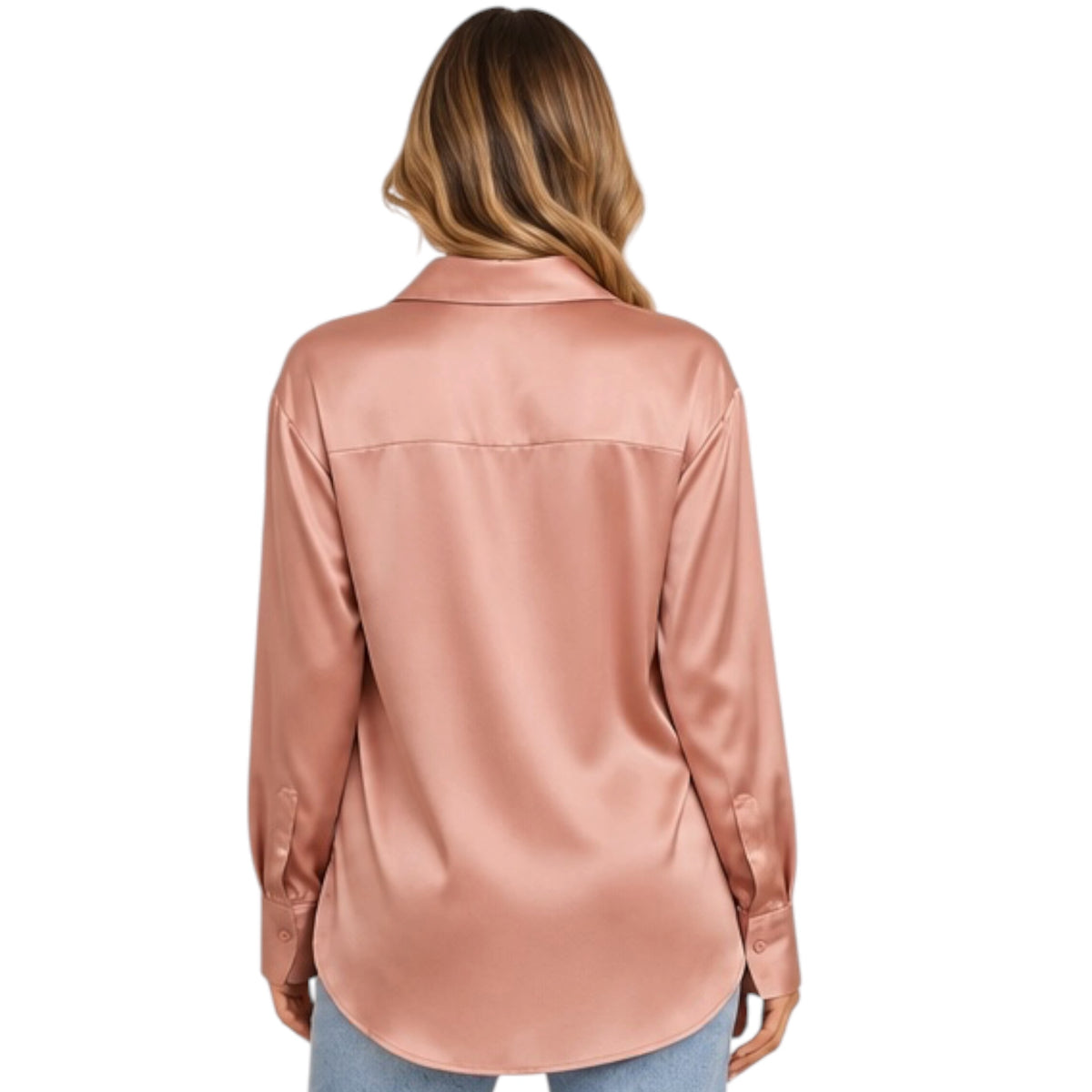 Mauve Silky Satin Button-Down Blouse