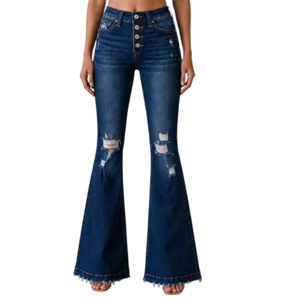 KanCan KC6327D  Dark Wash Ripped Flare Jeans Size 3/25 - RF