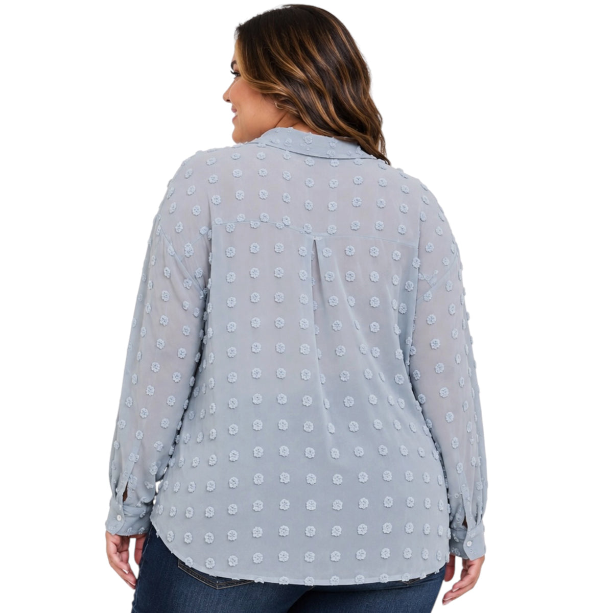 Sage Swiss Dot Chiffon Button Down Shirt Blouse