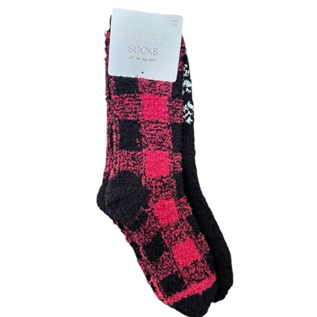 Z supply 2-Pack Checked Plush Socks Black